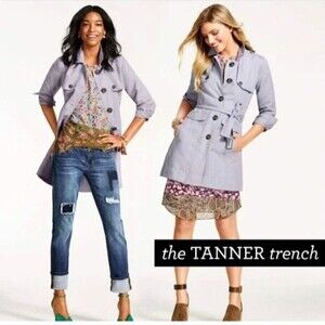 Cabi Tanner Grey Linen Trench Coat Jacket Large